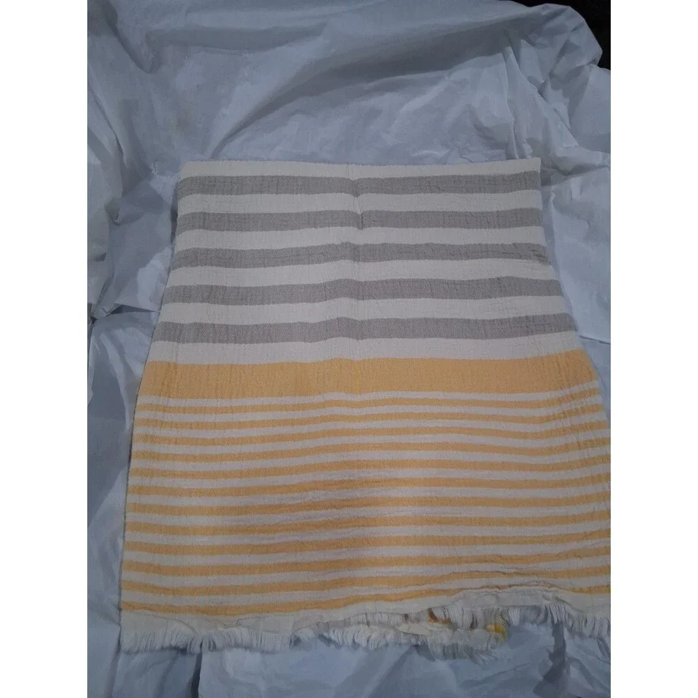 The Fouta Greek Beach Towel Blanket Wrap 100% Organic Cotton Yellow Stripe XL